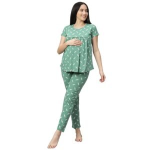 DZZO Women's Cotton Printed Maternity Night Suit | Comfortable Feeding Night Dress | Soft & Breathable Nursing Pajama Set