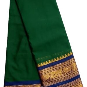 Women's Mixed Cotton Saree - Golden Kanchi Zari Woven Rettapet Border Plain Saree Without Blouse