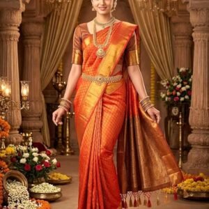 SREE KUMARAN Women's Kanchipuram Silk Pure Pattu Sarees With Blouse (VSK385-1)
