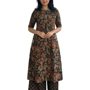 ANNI Designer Women's Rayon Viscose Straight Printed Kurta with Palazzo | Elbow Length Sleeve Kurti Set | Close Neck with Back Slit | Soft Comfortable Fabric | 2 Piece Outfit