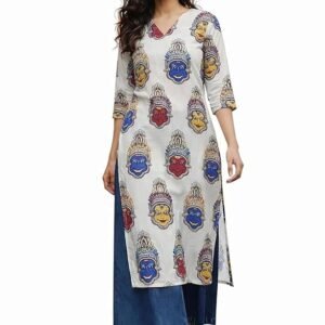 Women Printed, Tribal, Kalamkari, Abstract Khadi Cotton Kurti.