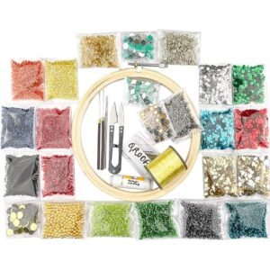 ,Maggam Work Materials Kit Sepi Glass Beads Mirror Combo Kit For Blouse, Fabric Decoration For Beginner Set Pack, Multicolor