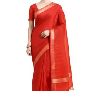 Pure Mangalagiri Cotton Saree for Women | Handloom Woven Traditional Saree with Golden Zari Border | Lightweight & Soft Ethnic Wear