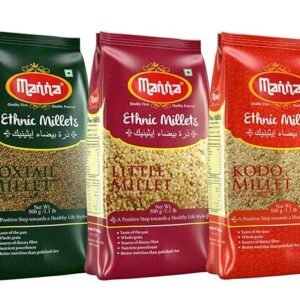 Manna Millets 1.5kg Whole Grains Combo Pack of 3, Foxtail, Kodo, Little Certified low GI. Unpolished, Natural Grains 500g (pack of 3)