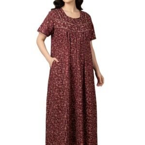 Bahumaan Cotton Nighty for Women Full Length Stylish | Floral Print Pure Cotton Maxi Dress for Women with Pocket Free Size