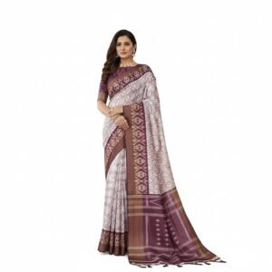 Kjs Women's Pochampally Printed Cotton Silk Saree | Beautiful Blend of Tradition and Style | Printed Saree with Running Blouse | Pochampally P