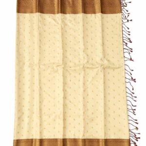 Uppada Pattu Traditional Silk Saree with Golden Zari Border, Cream and Maroon, Handloom Weave with Tassels